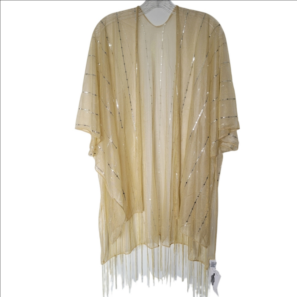 Jessica McClintock Sheer Gold Kimono with Silver Highlights